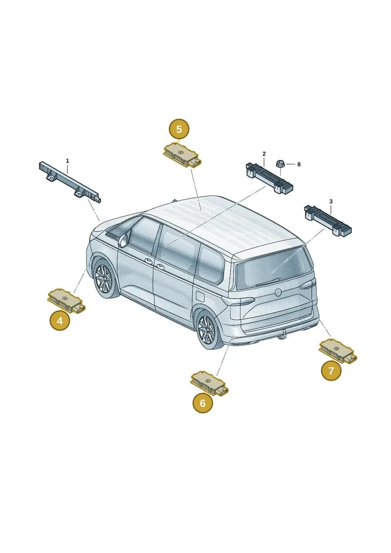 5WA962133B — Volkswagen Multivan (2021-2025) diagram 7t0909400, position 4+5+6+7