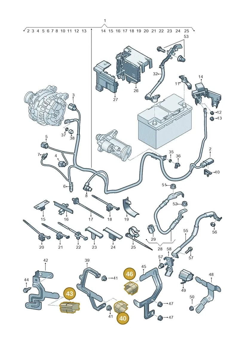 5WA971615E — Audi A3 Sportback (2019-2025) diagram 596972000, position 40+43+46
