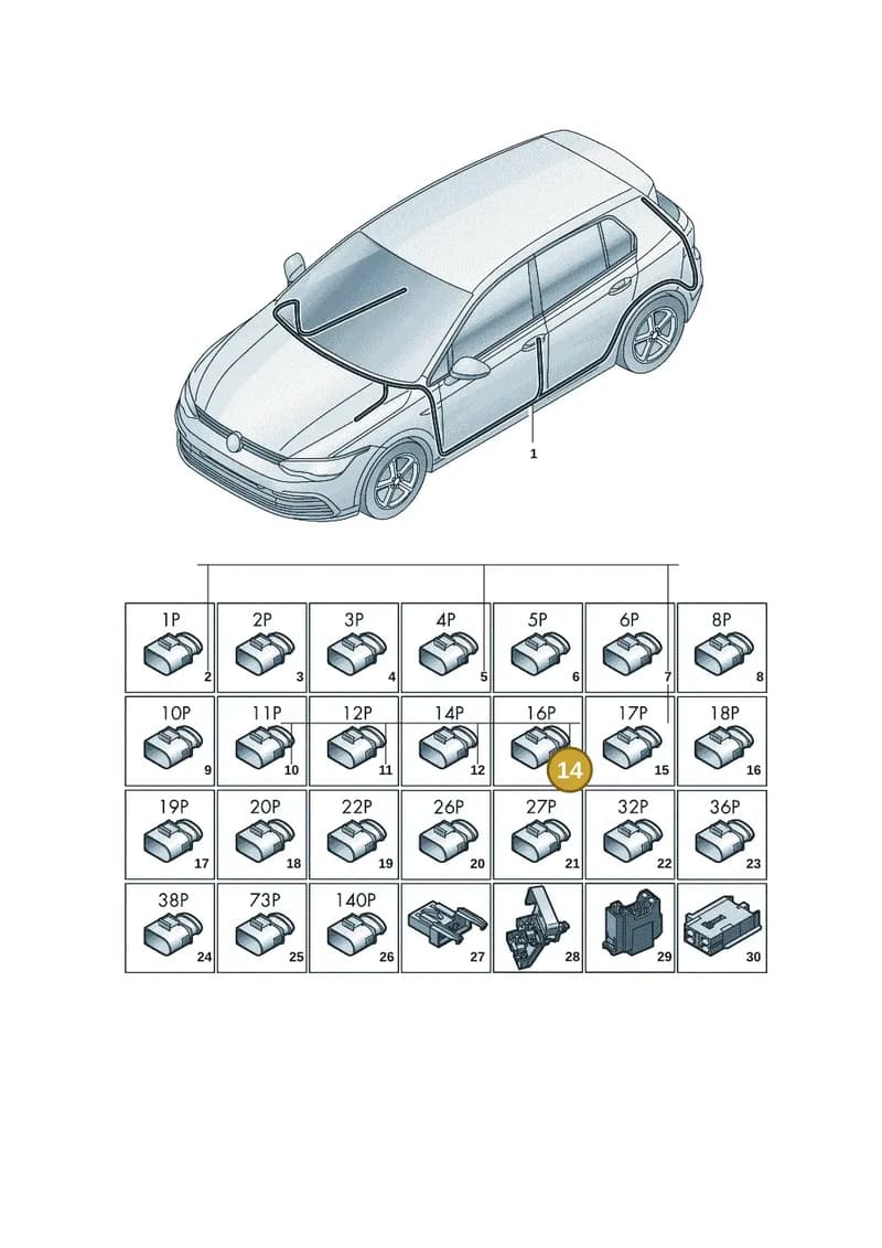 5WA972483A — Volkswagen Golf (2019-2025) diagram 5h0971090, position 14
