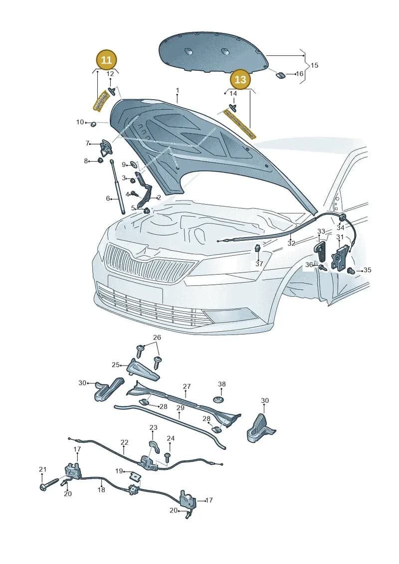 3V0823707 — Skoda Superb Combi (2015-2024) diagram 851823100, position 11+13