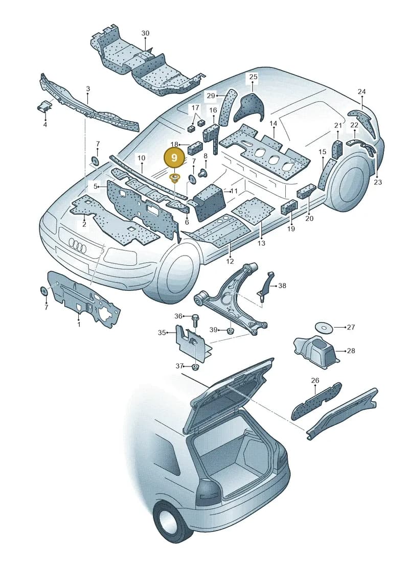 1J0863119 — Audi A3/S3/QUATTRO (2000-2003) diagram 201863200, position 9
