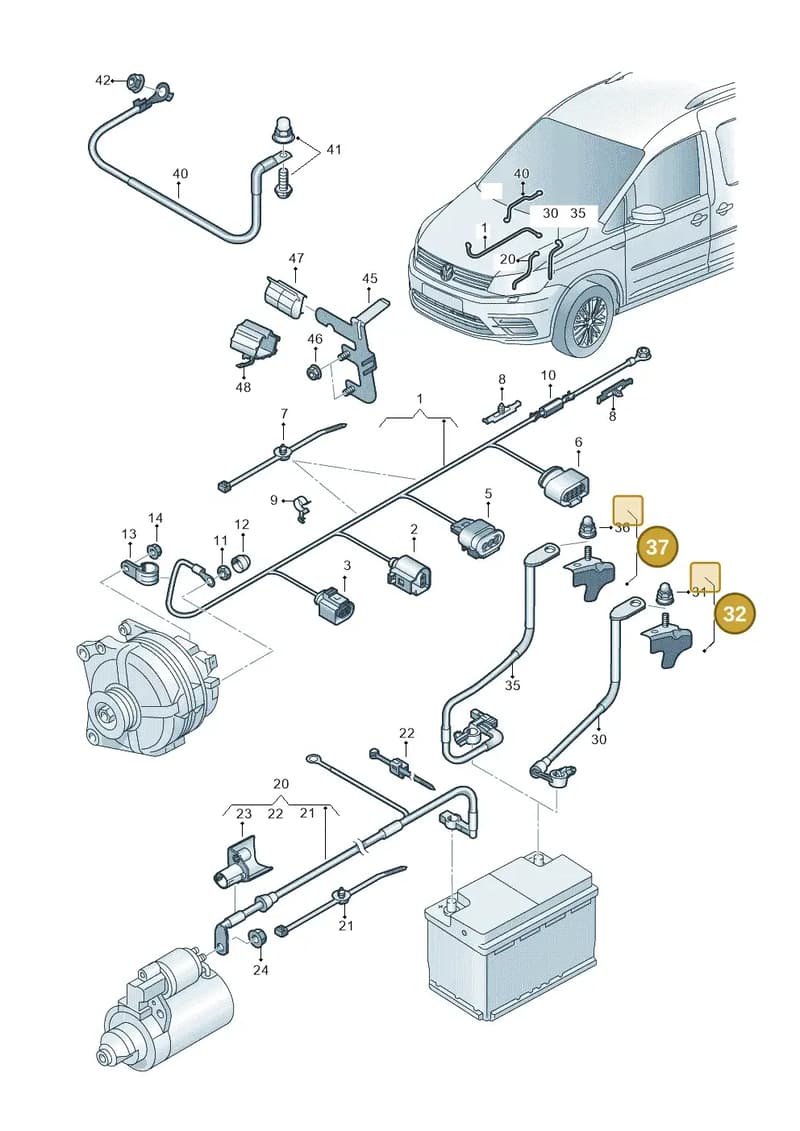 1K0971360C — Volkswagen Caddy (2015-2020) diagram 866971010, position 32+37