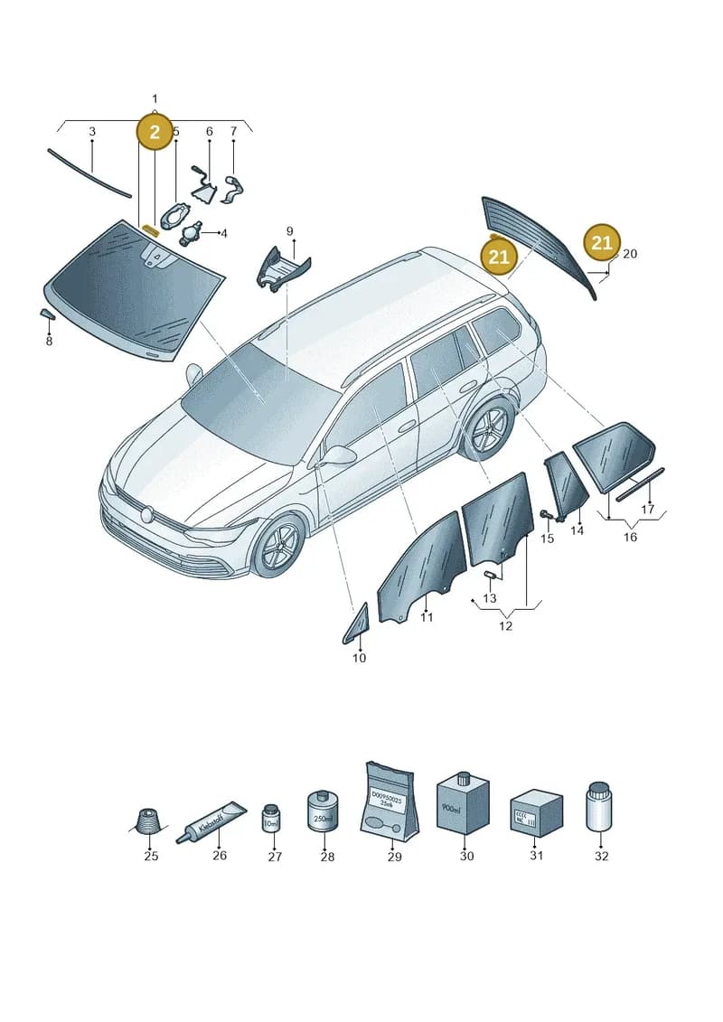 1K6845237 — Volkswagen Golf (2019-2025) diagram 5h0845020, position 2+21