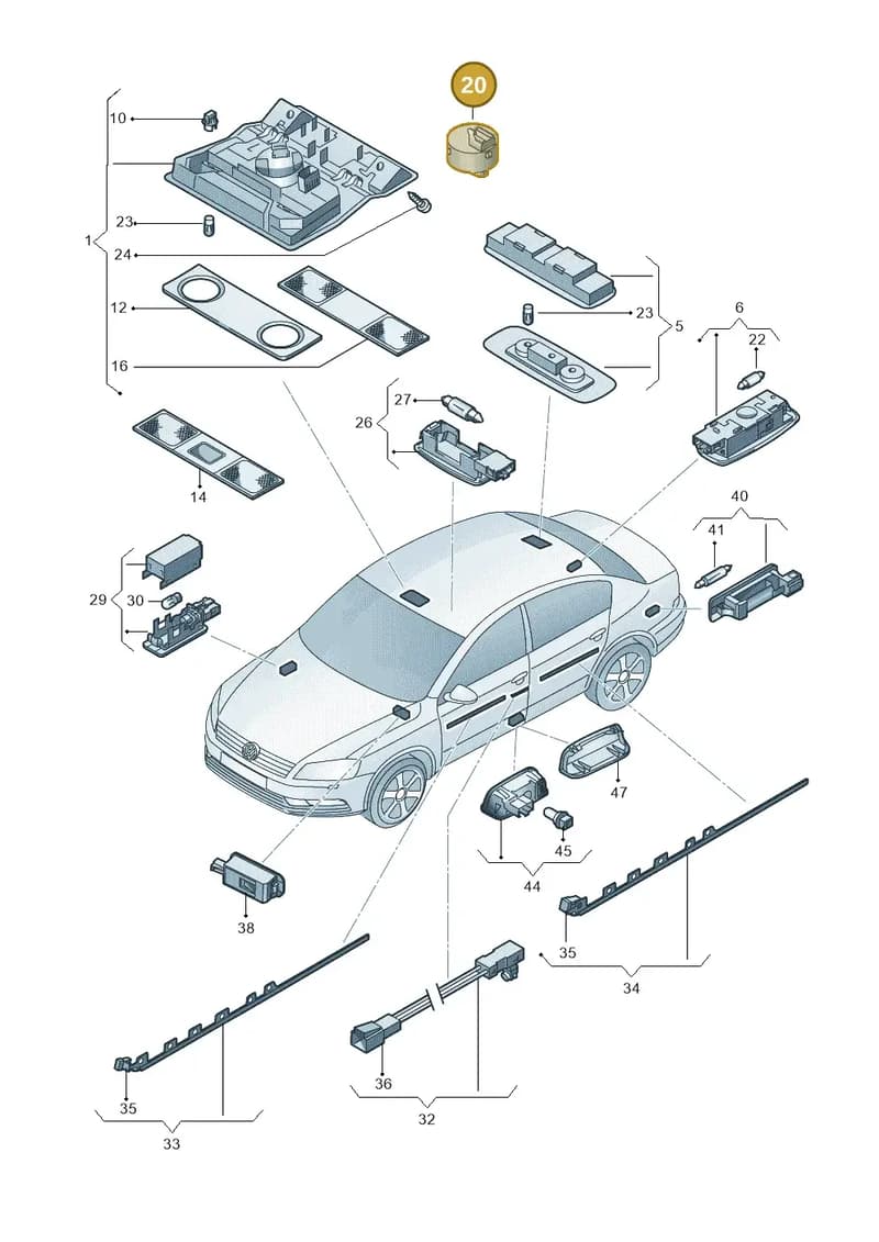 1K9959561YQV — Volkswagen Passat saloon (2010-2015) diagram 702947000, position 20