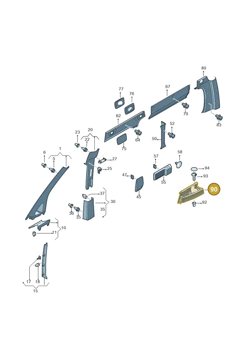 2K3868678D82V — Volkswagen Caddy Maxi Kombi (2010-2015) diagram 443867650, position 90