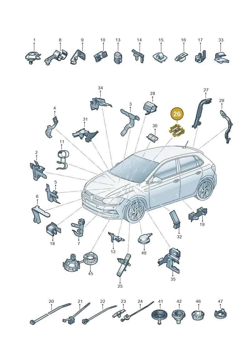 2Q0971615F — Volkswagen Polo (2017-2025) diagram 837971820, position 26