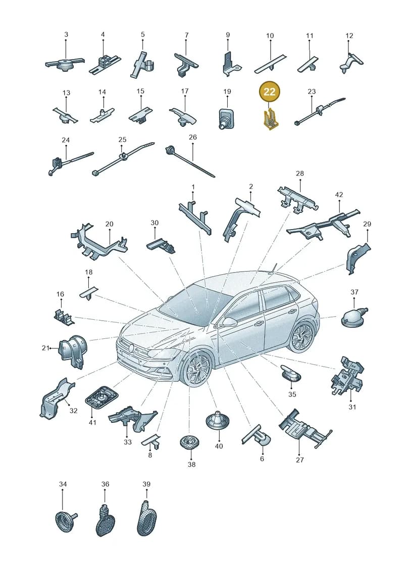 2Q0971830A — Volkswagen Polo (2017-2025) diagram 837971830, position 22