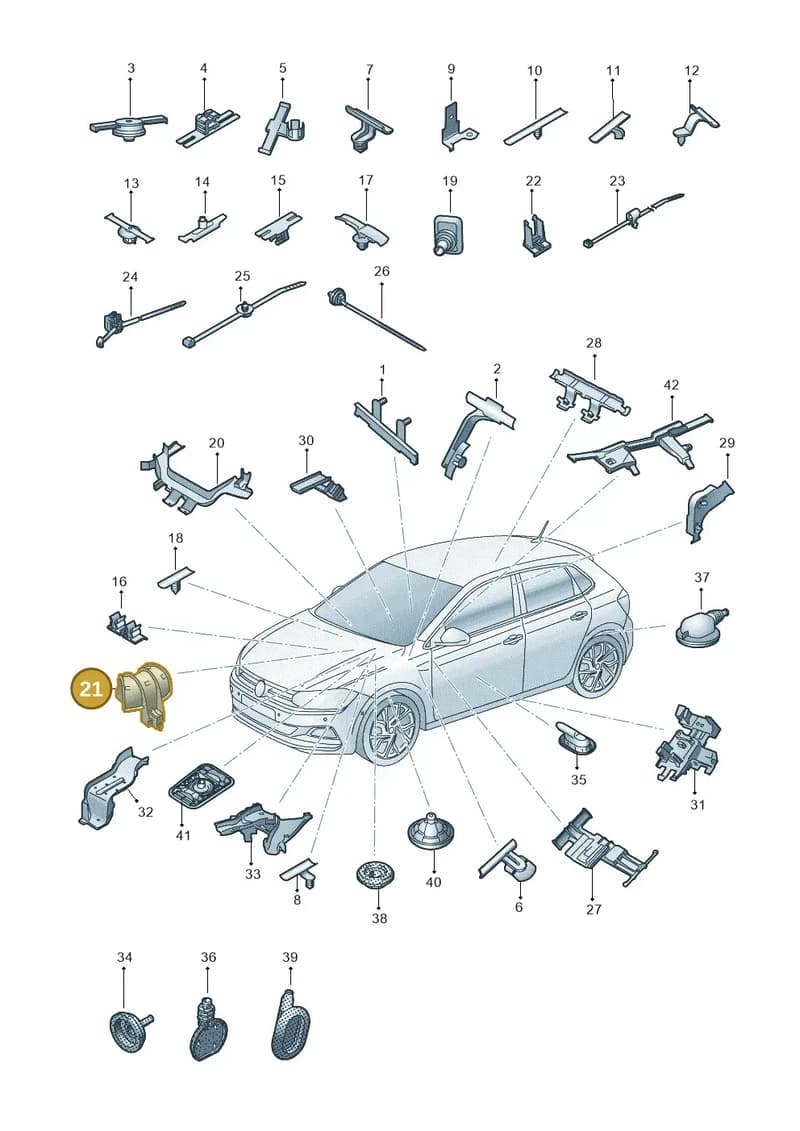 2Q0971845B — Volkswagen Polo (2017-2025) diagram 837971830, position 21