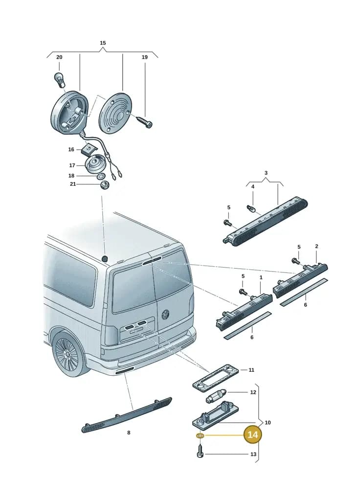 411945279 — Volkswagen Caravelle (2019-2024) diagram 7ep945025, position 14