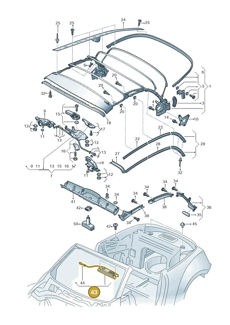 5C3871444A — Volkswagen Beetle Cabriolet (2016-2019) diagram 716871100, position 43