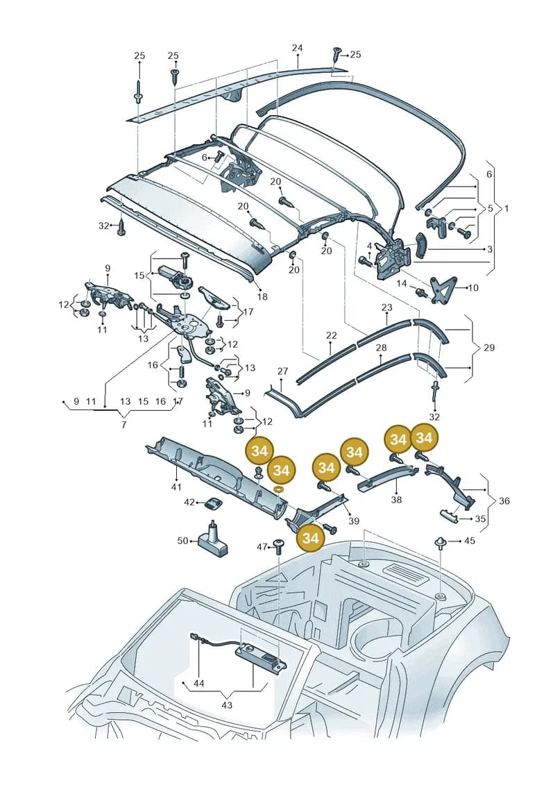 5C3898504 — Volkswagen Beetle Cabriolet (2016-2019) diagram 716871100, position 34