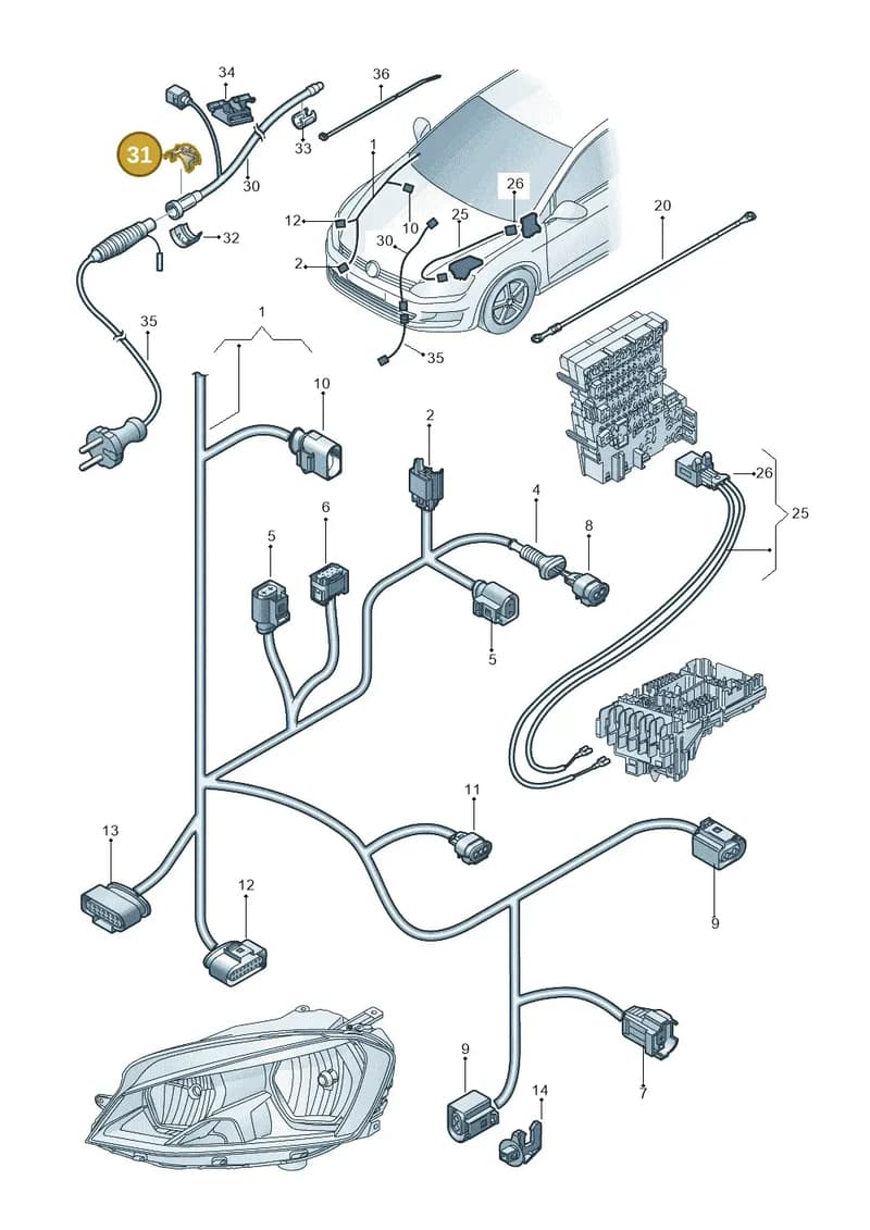 5G0971865 — Volkswagen Golf (2016-2020) diagram 746971600, position 31