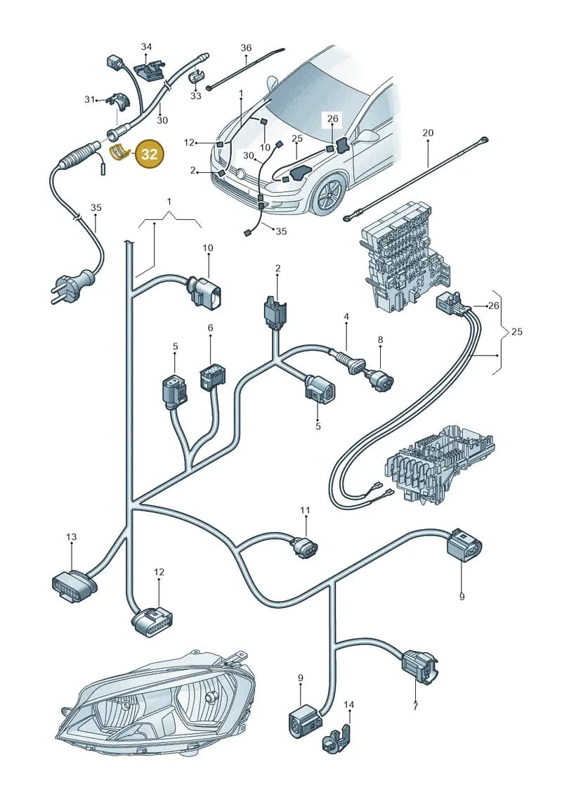 5G0971866A — Volkswagen Golf (2016-2020) diagram 746971600, position 32