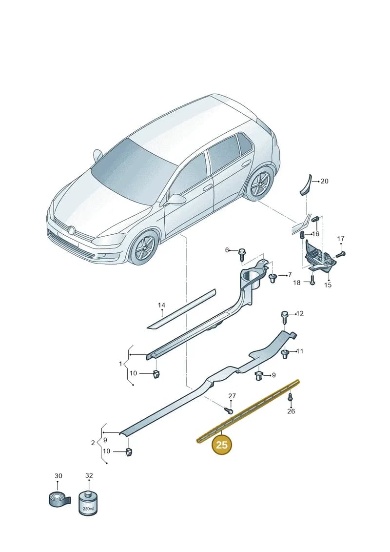 5G6853860B9B9 — Volkswagen Golf (2016-2020) diagram 746853300, position 25