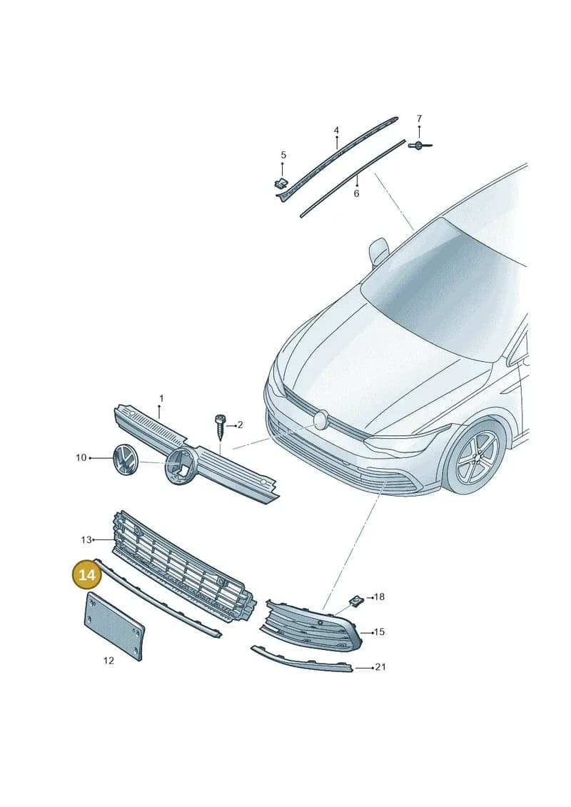 5H0853101A2ZZ — Volkswagen Golf (2019-2025) diagram 5h0853000, position 14