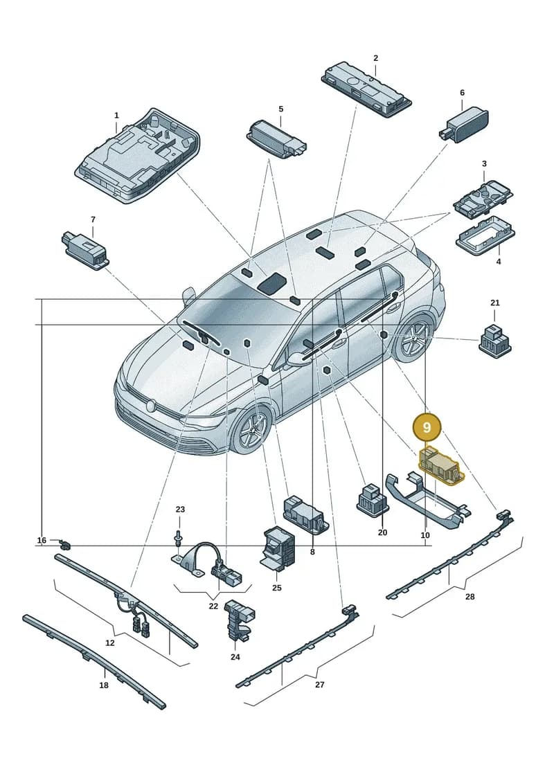 5H0947415H — Volkswagen Golf (2019-2025) diagram 5h0947000, position 9