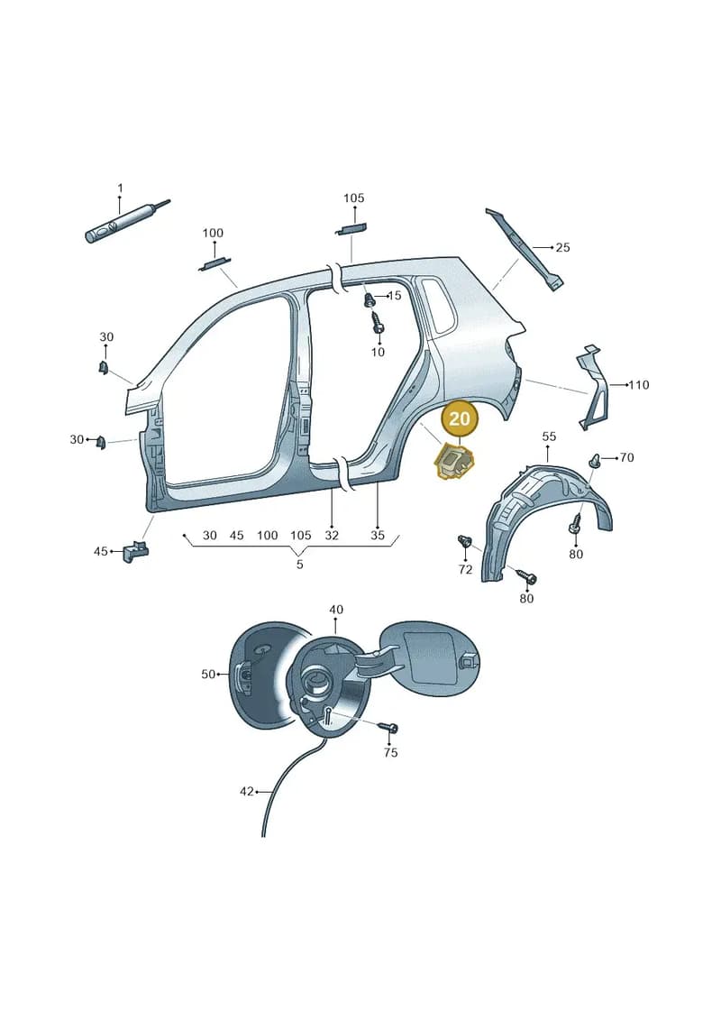 5N0809612A — Volkswagen Tiguan (2011-2018) diagram 634809700, position 20