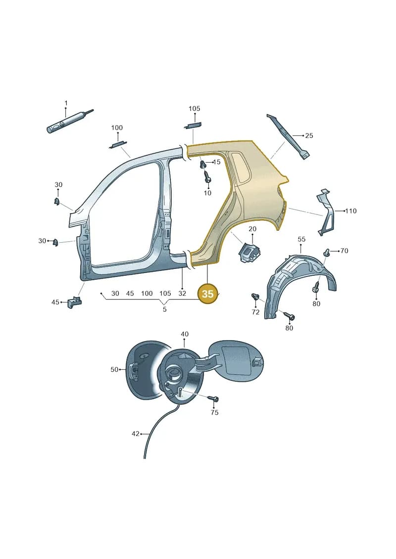 5N0809843 — Volkswagen Tiguan (2011-2018) diagram 634809700, position 35