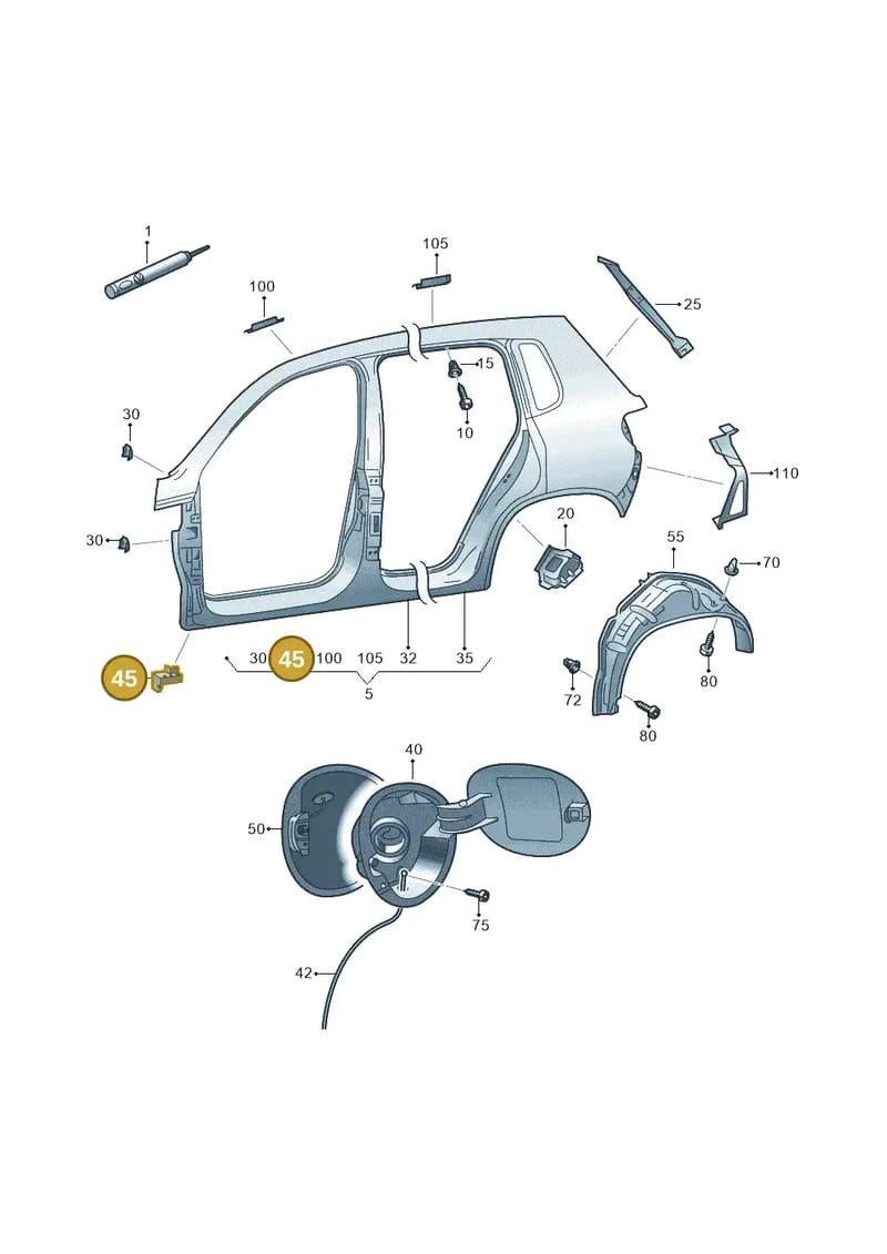 5N0810334 — Volkswagen Tiguan (2011-2018) diagram 634809700, position 45