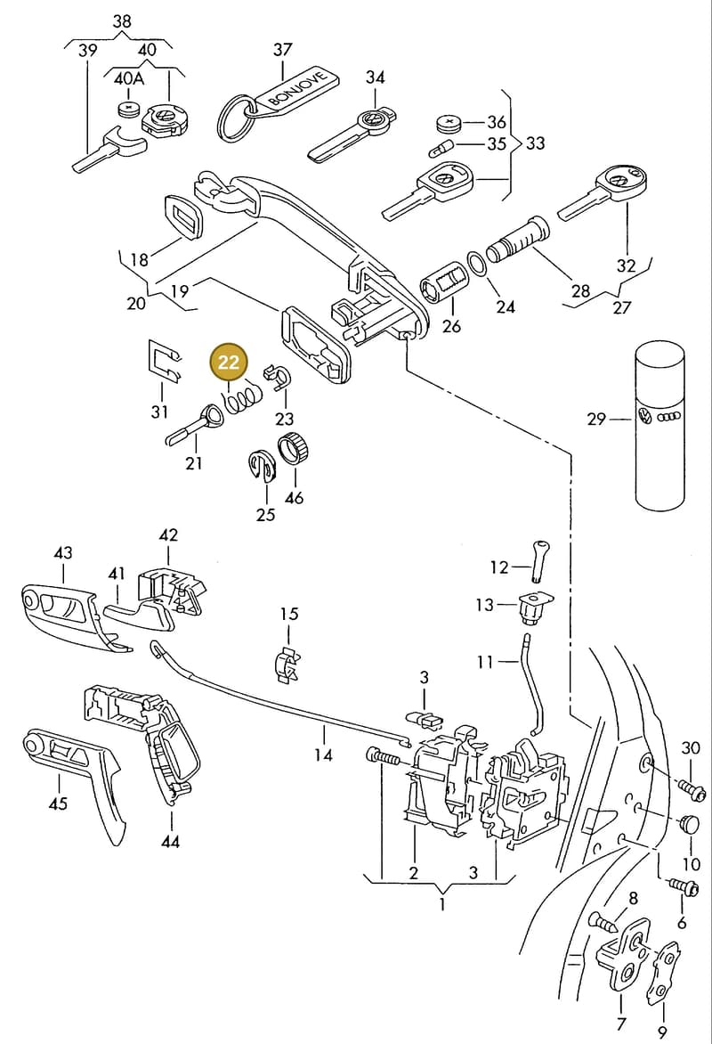 6N0837229A — Volkswagen GOLF CABRIO (1998-2001) diagram 146837100, position 22