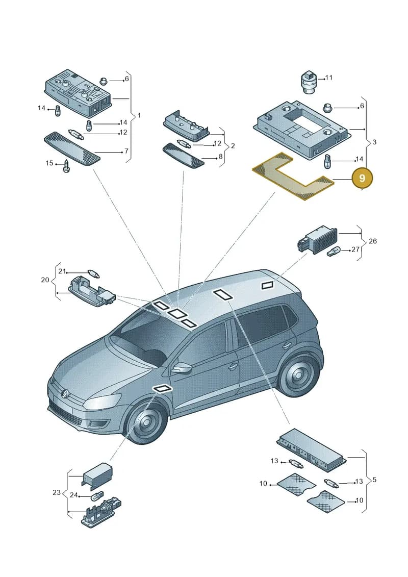 6Q0947125A — Volkswagen Polo 1.4 BlueMotion (2014-2017) diagram 672947000, position 9