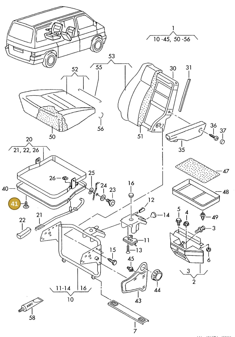 70388334301C — Volkswagen TRANSPORTER SYNCRO (1996-2003) diagram 117883450, position 41