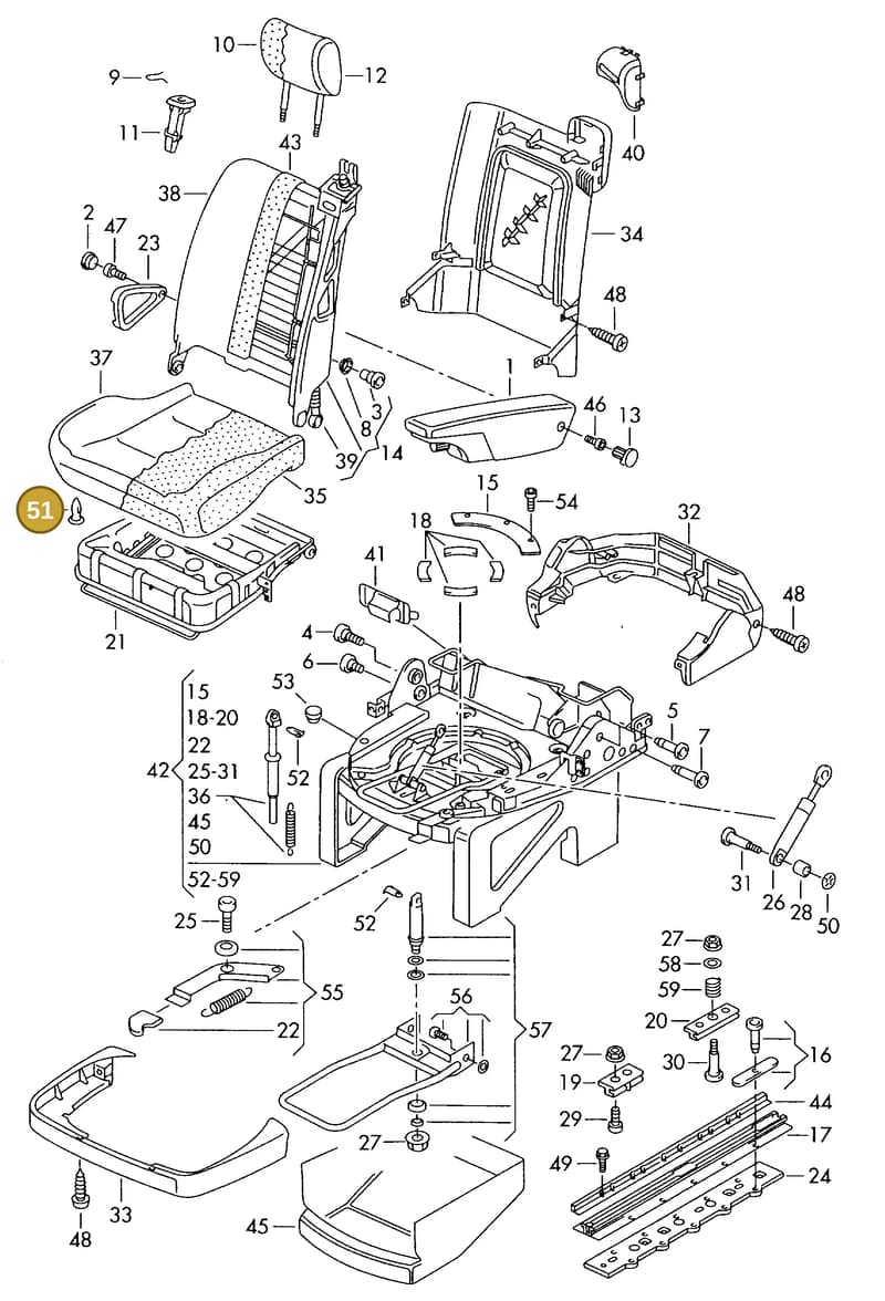70388334301C — Volkswagen TRANSPORTER SYNCRO (1996-2003) diagram 230883320, position 51