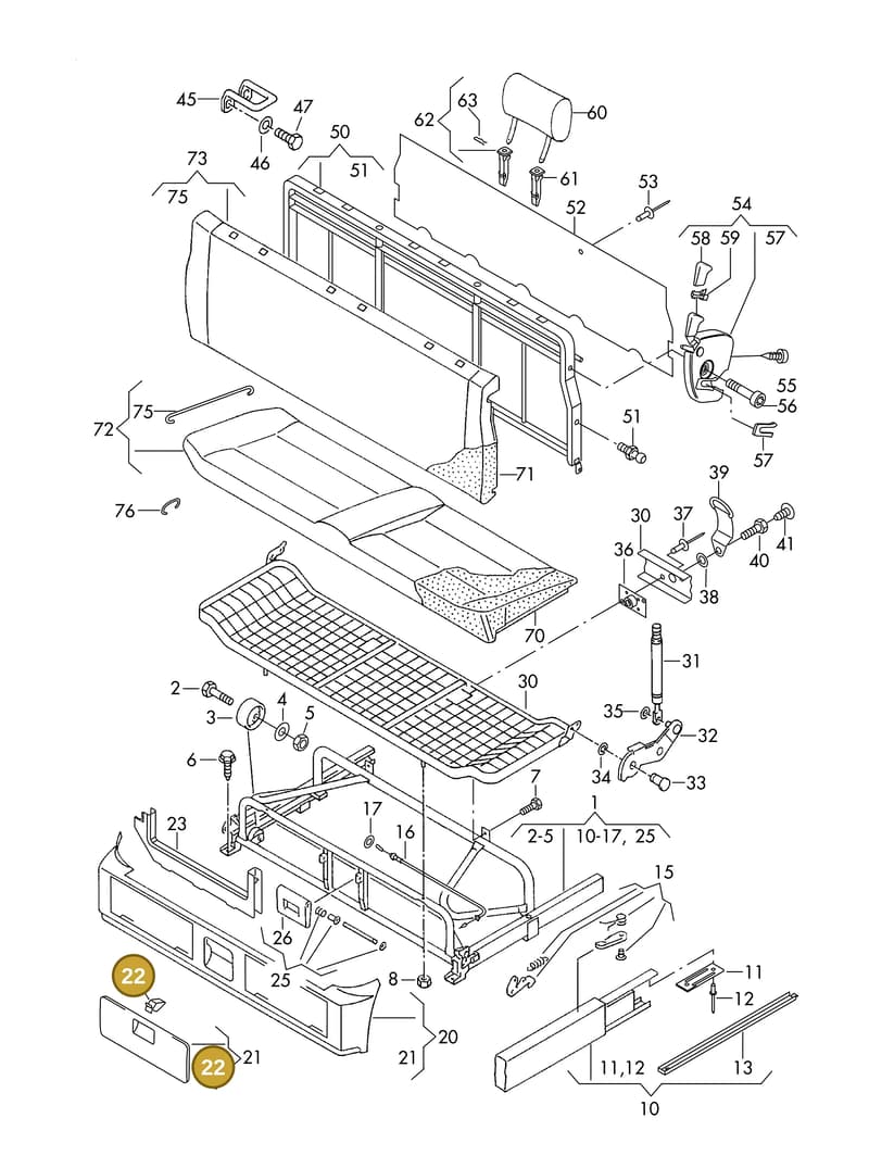 705868439 — Volkswagen TRANSPORTER SYNCRO (1996-2003) diagram 230885450, position 22
