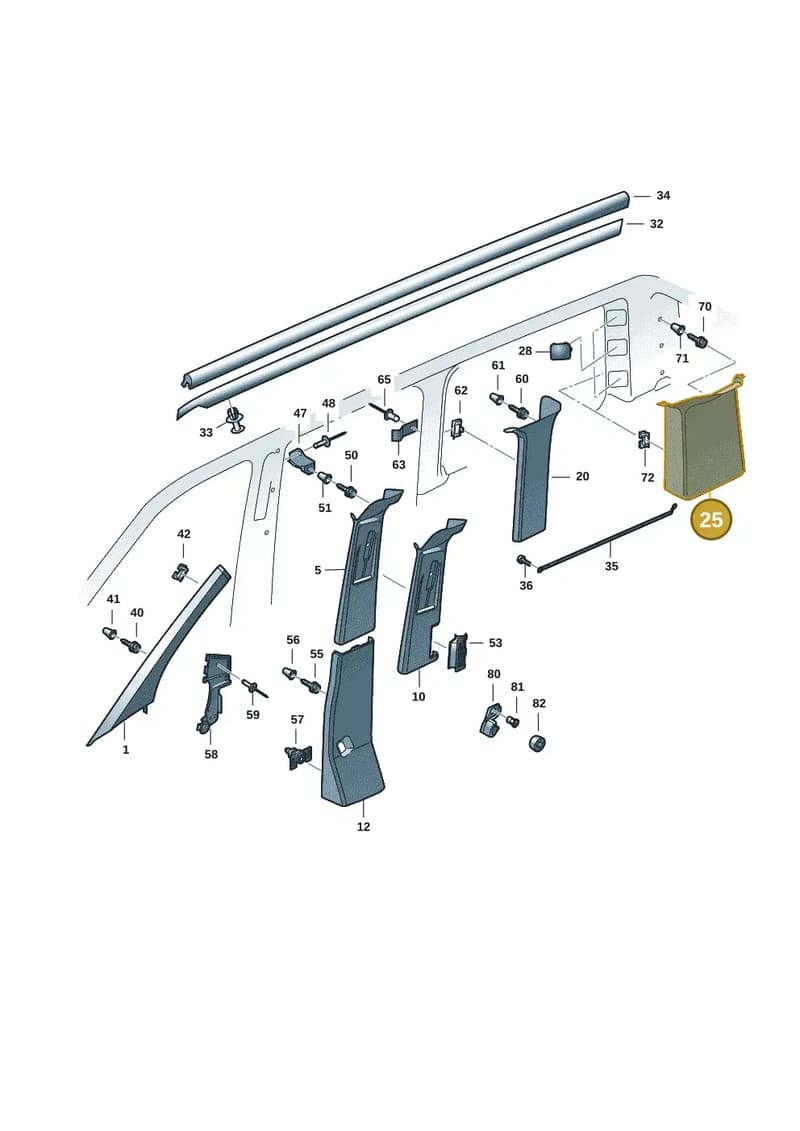 7E3867245FY20 — Volkswagen Caravelle (2019-2024) diagram 7ep867070, position 25