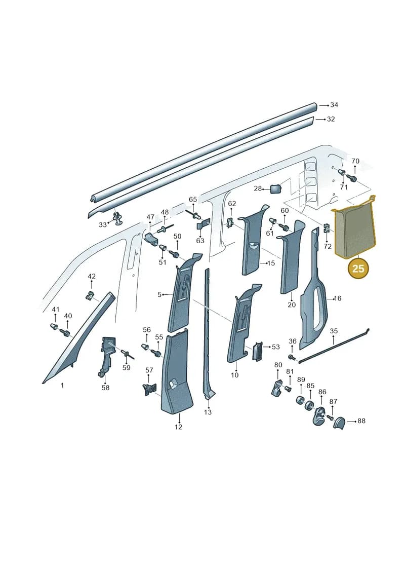 7E3867246CY20 — Volkswagen Caravelle (2015-2019) diagram 731867700, position 25