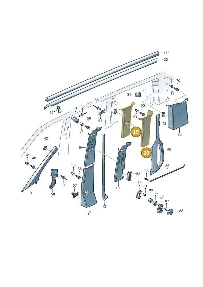 7E5867287AP6K8 — Volkswagen Caravelle (2015-2019) diagram 731867700, position 15+20