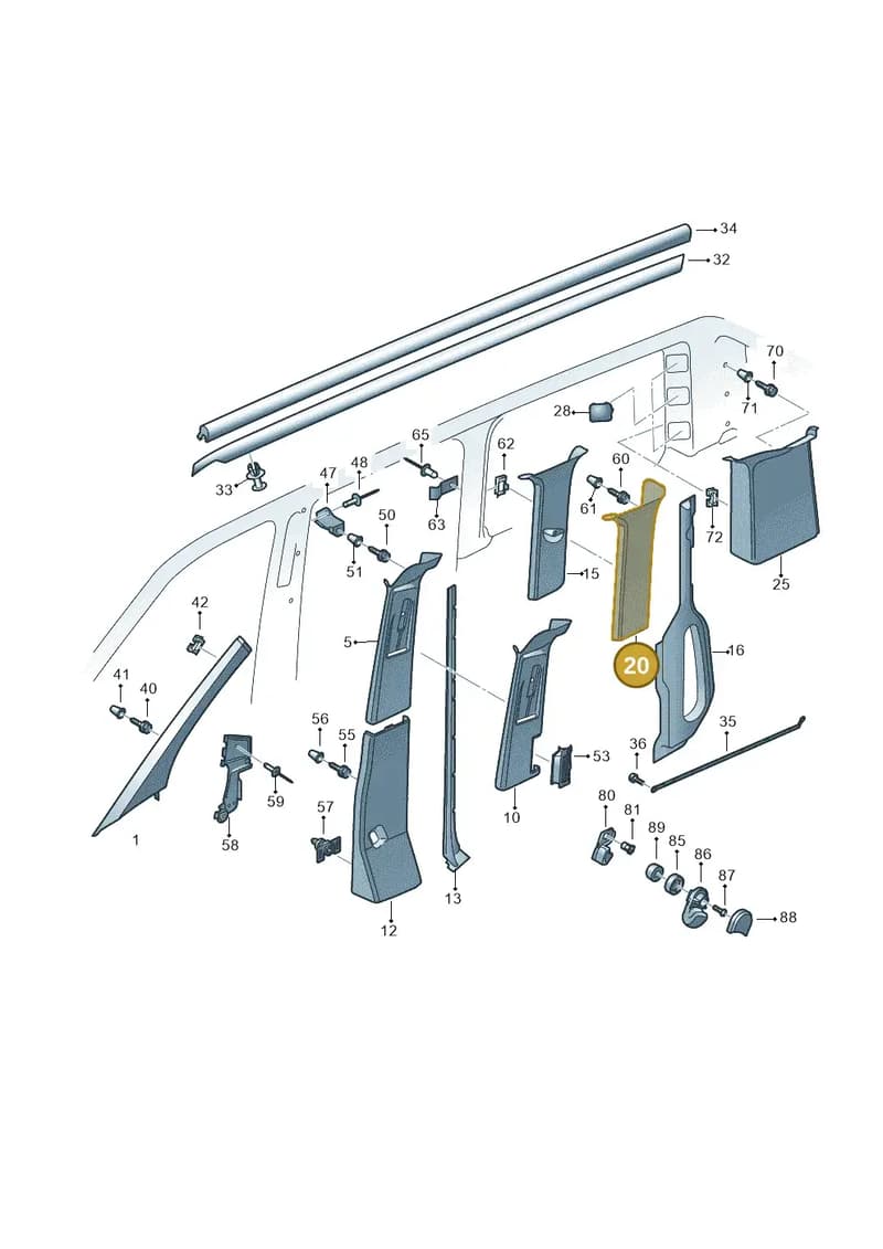 7E5867288MY20 — Volkswagen Caravelle (2015-2019) diagram 731867700, position 20