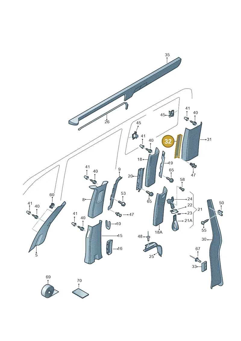 7E8867535X30 — Volkswagen Caravelle (2015-2019) diagram 731867770, position 32