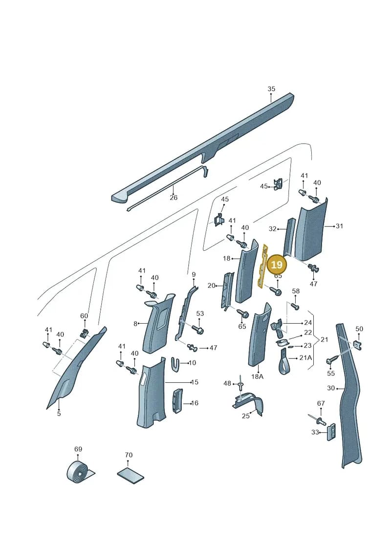 7E8868505X30 — Volkswagen Caravelle (2015-2019) diagram 731867770, position 19