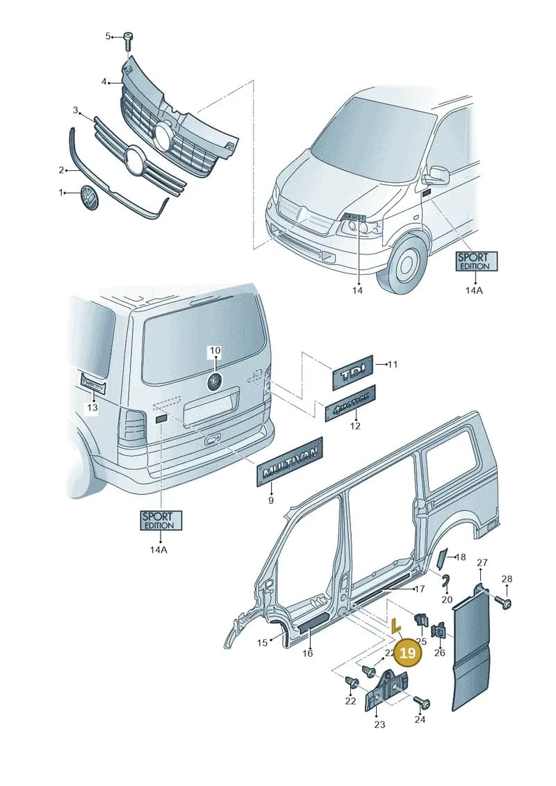 7H0853411B — Volkswagen Transp. caravelle (2008-2009) diagram 410853000, position 19