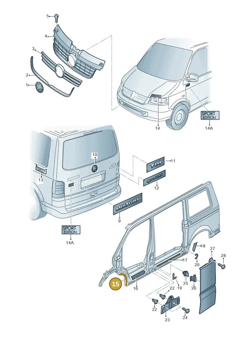 7H0853980 — Volkswagen Transp. caravelle (2008-2009) diagram 410853000, position 15