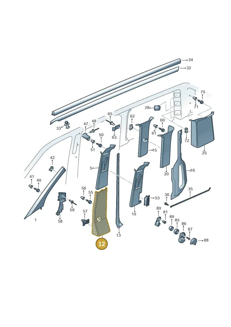 7H0867292DE30T — Volkswagen Caravelle (2015-2019) diagram 731867700, position 12