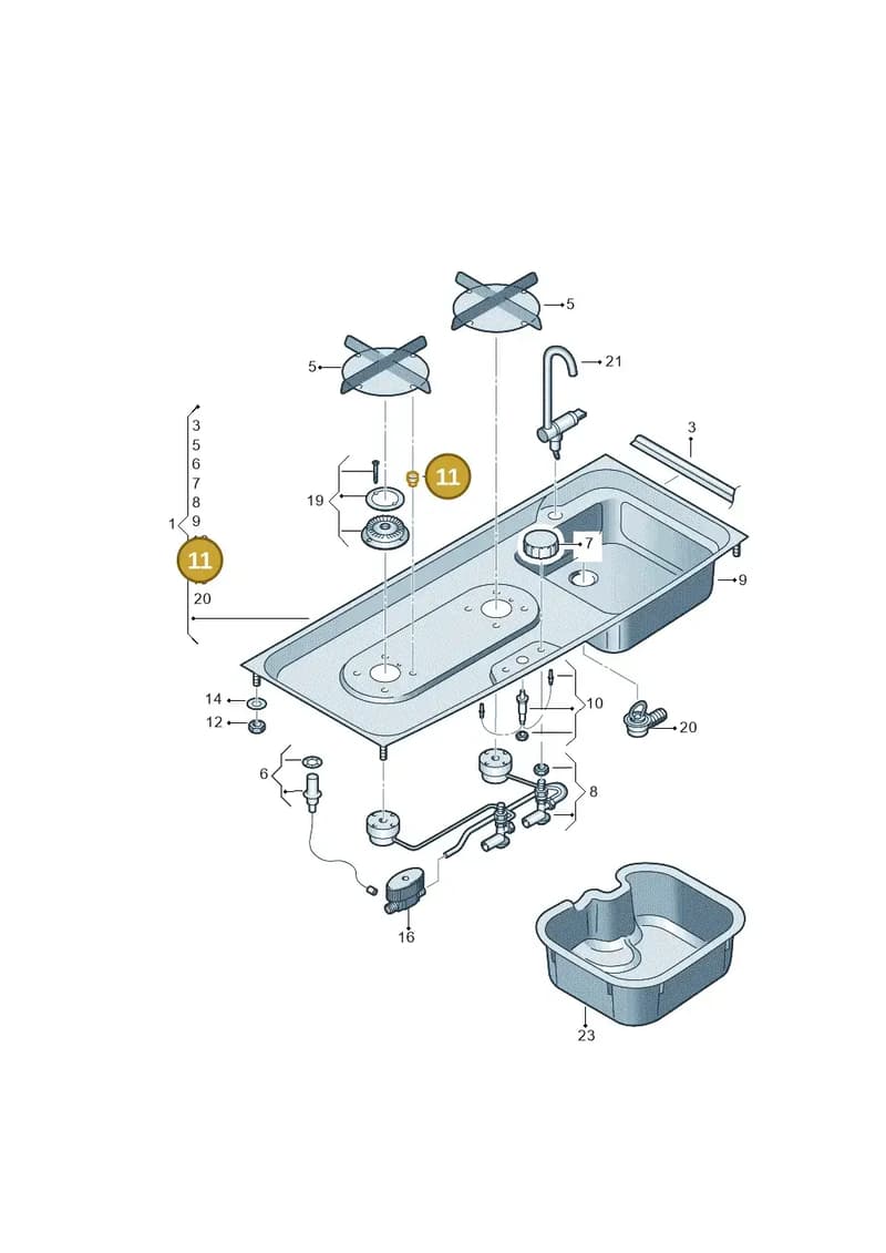 7H7070157A — Volkswagen California Camper (2009-2011) diagram 613068110, position 11
