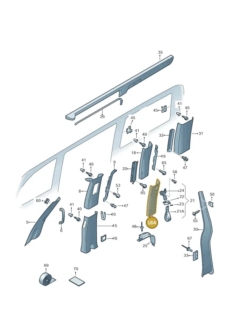 7LA867287DX30 — Volkswagen Caravelle (2019-2024) diagram 871867700, position 18A