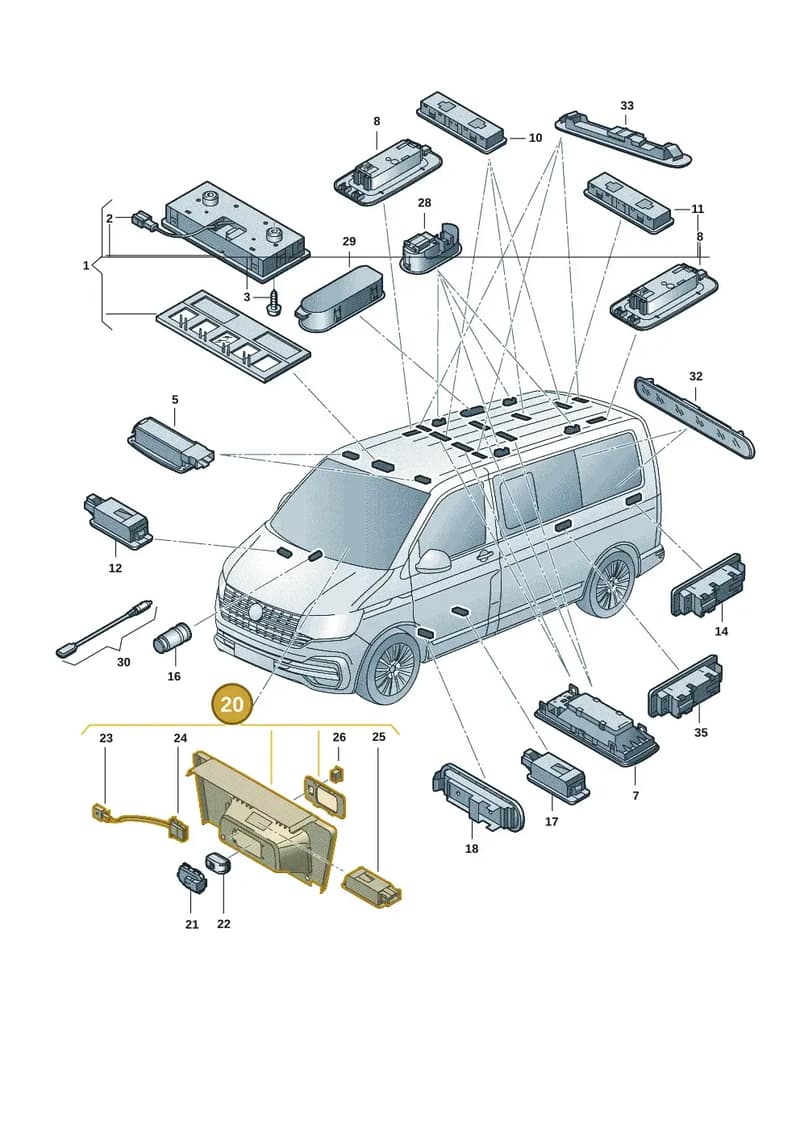 7LA947103B82V — Volkswagen Caravelle (2019-2024) diagram 7ep947000, position 20