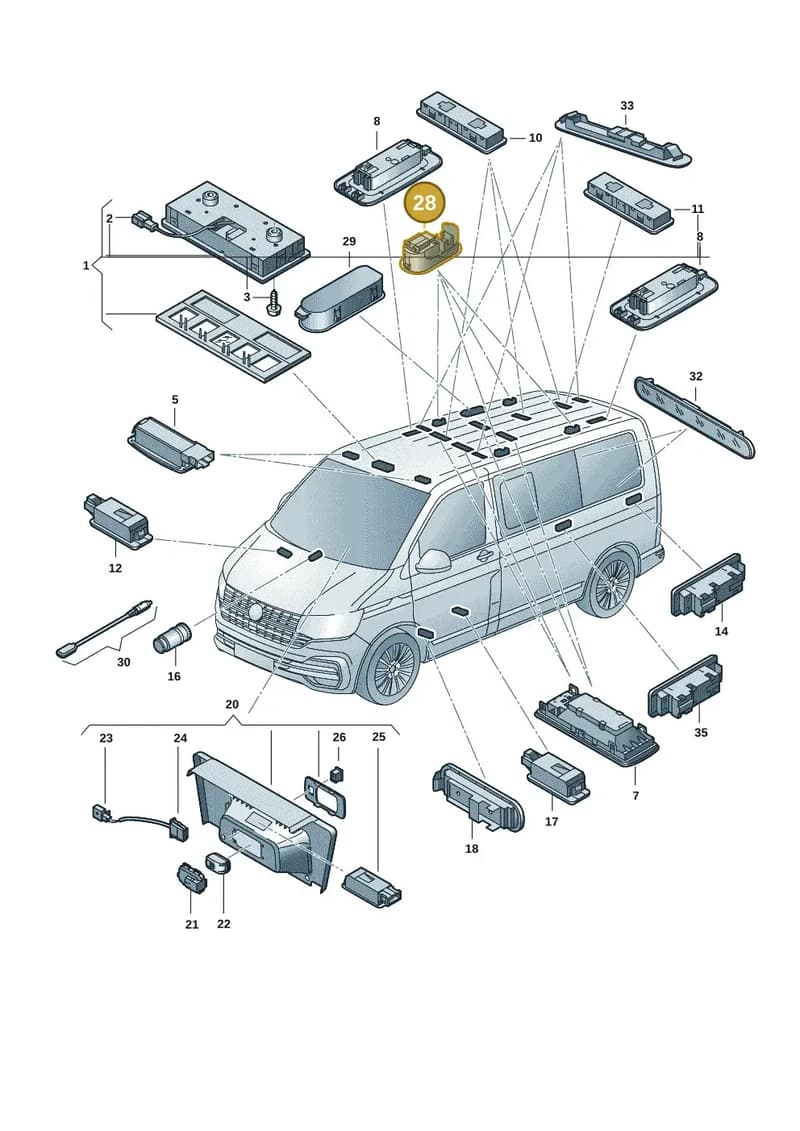 7LA947295A — Volkswagen Caravelle (2019-2024) diagram 7ep947000, position 28
