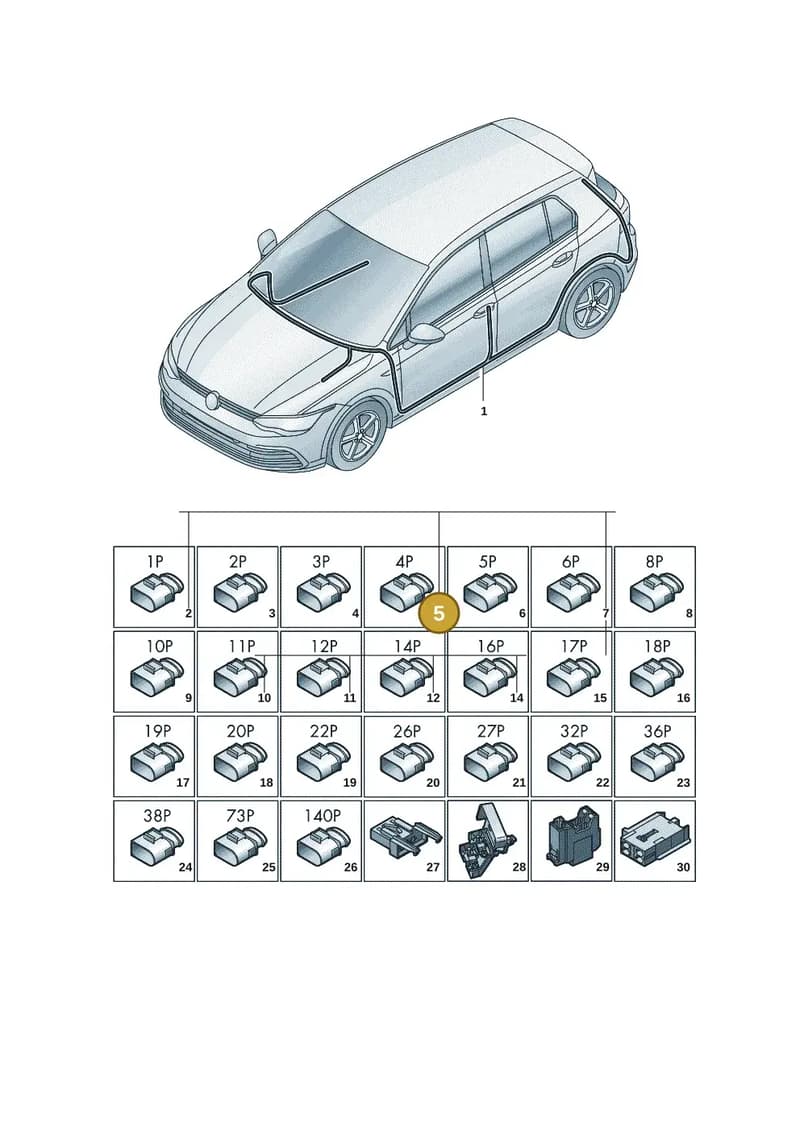 7P0972754A — Volkswagen Golf (2019-2025) diagram 5h0971090, position 5