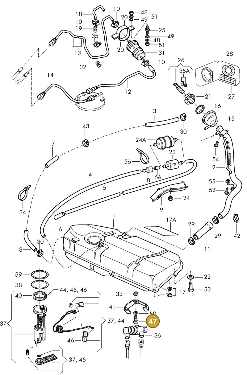 N0102071 — Volkswagen NOVO GOL/SAVEIRO (1994-2002) diagram 303201010, position 47