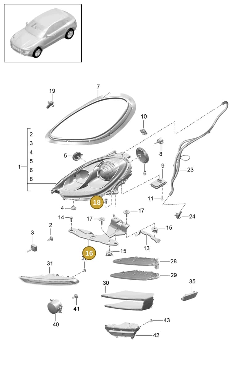 N10009209 — Porsche Macan (2013-2018) diagram p44905000, position 16+18