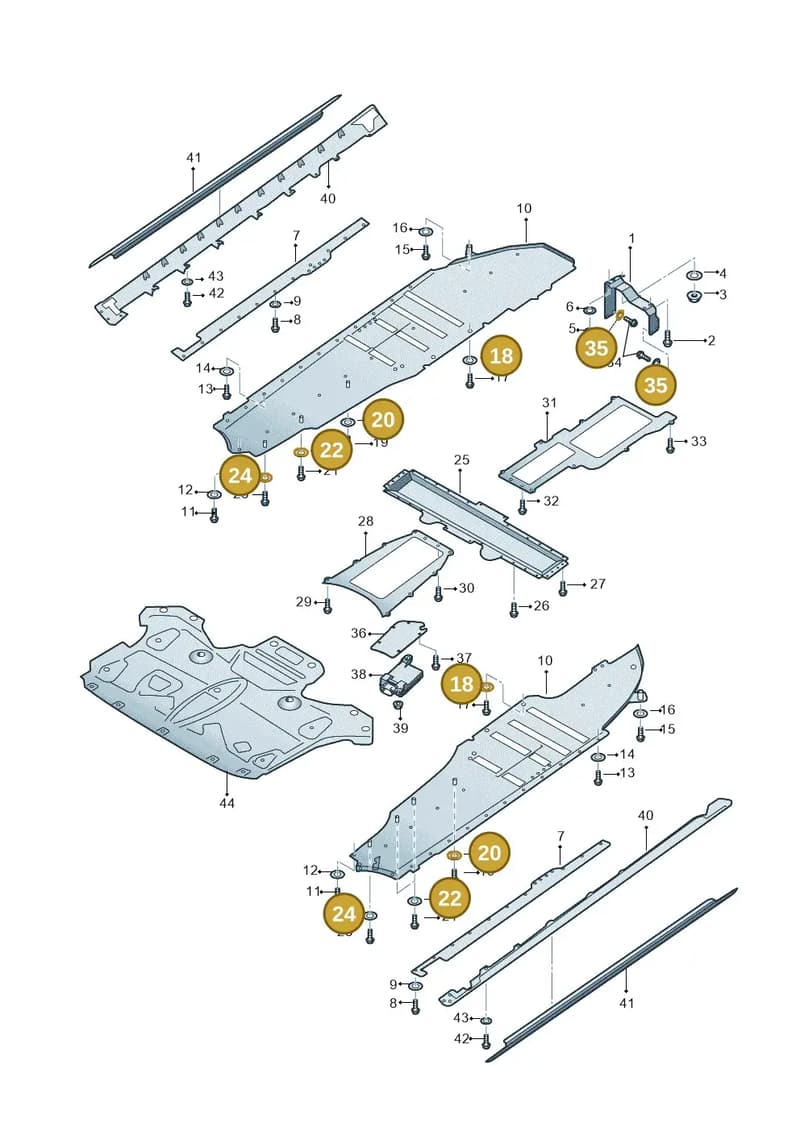 N90107608 — Audi A8 (2013-2018) diagram 696825000, position 18+20+22+24+35