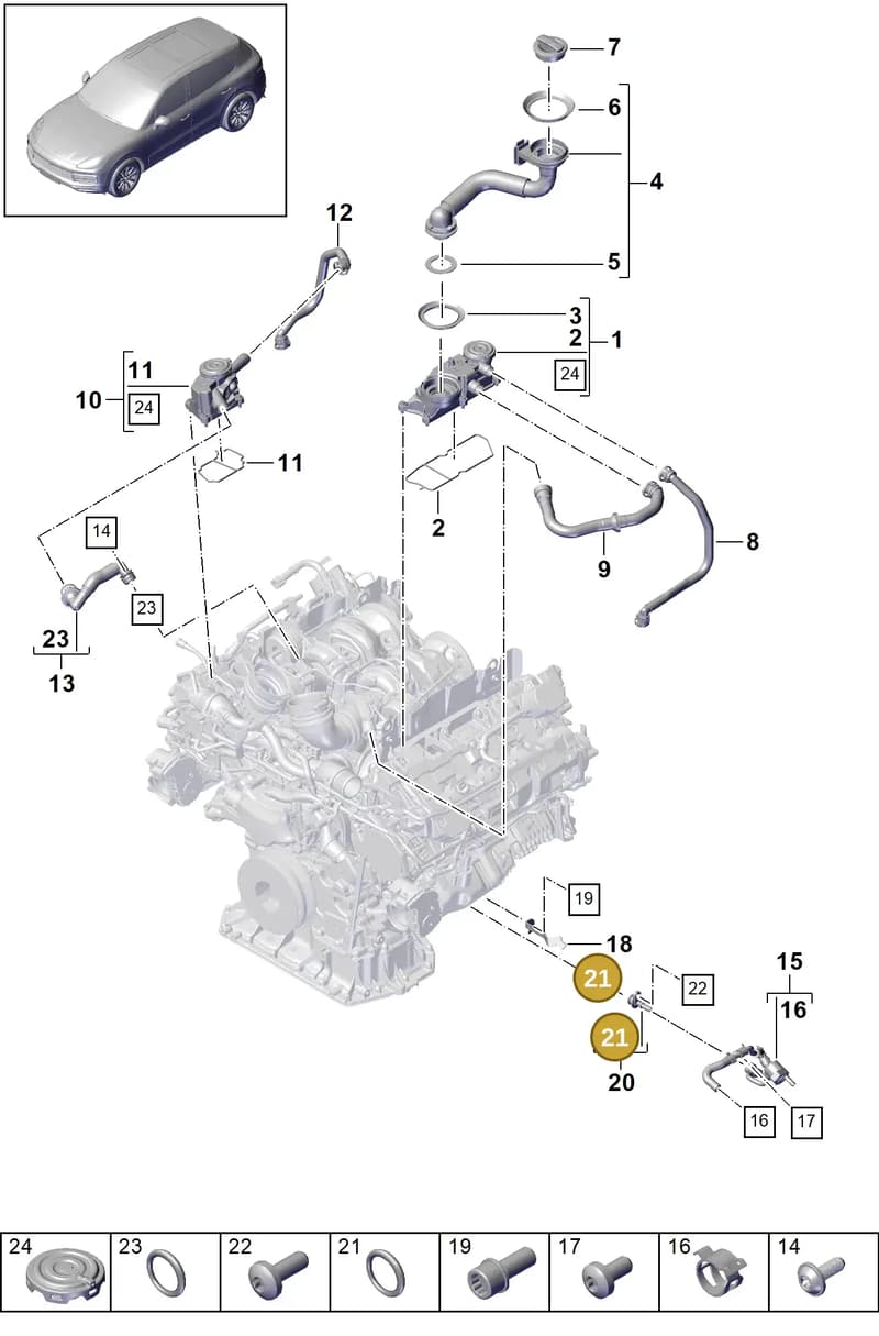 N90925002 — Porsche Cayenne (2017-2023) diagram p51106030, position 21+25