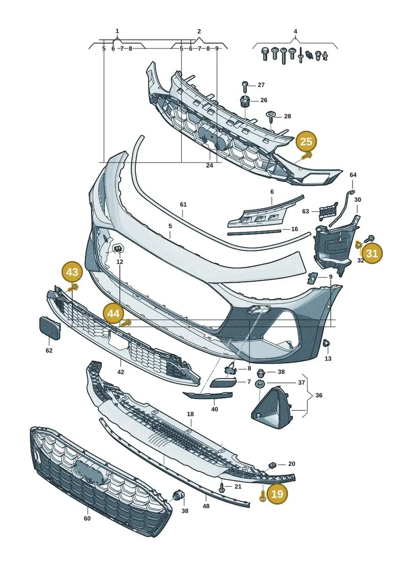 WHT005764A — Audi A5 Limousine (2024-2025) diagram 8wk807100, position 19+25+31+43+44