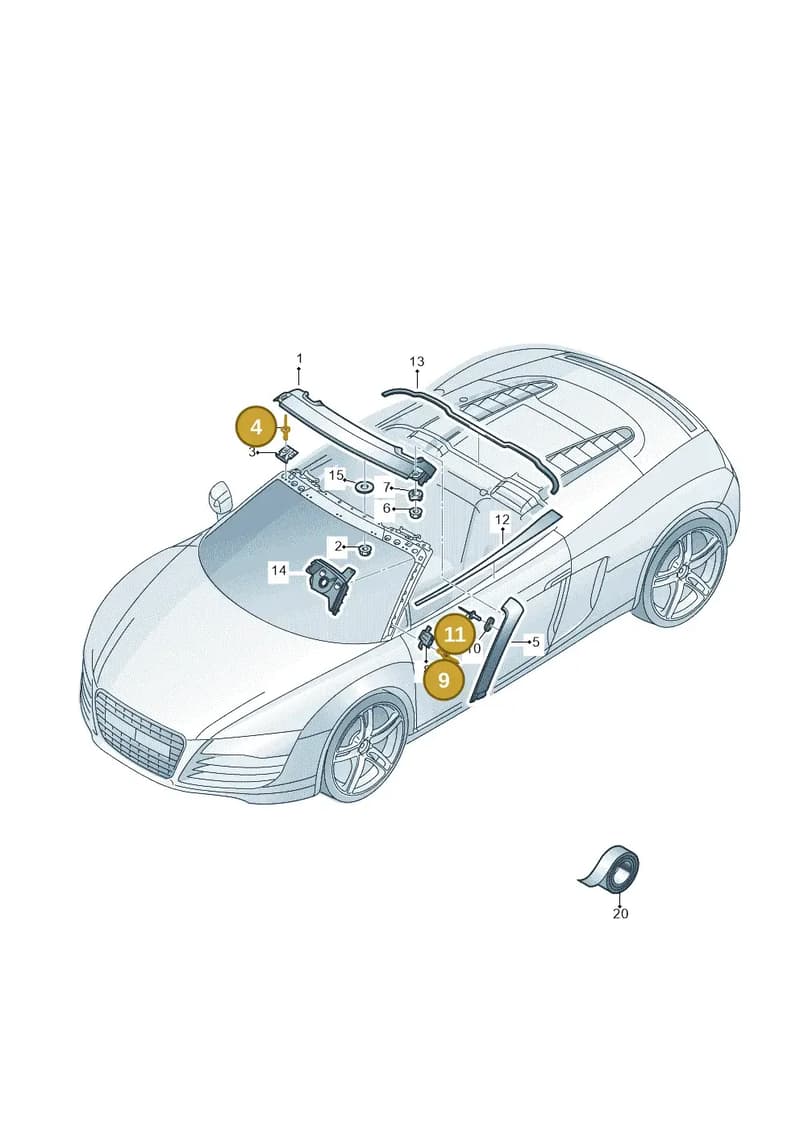 WHT006918 — Audi R8 qu. 5.2 (2012-2015) diagram 618853100, position 4+9+11