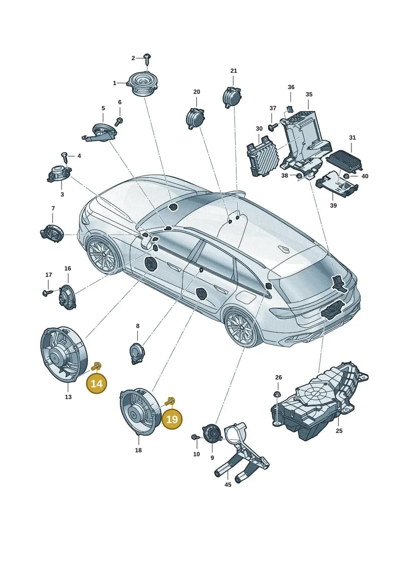 WHT009877 — Audi A5 Limousine (2024-2025) diagram 8wh035350, position 14+19